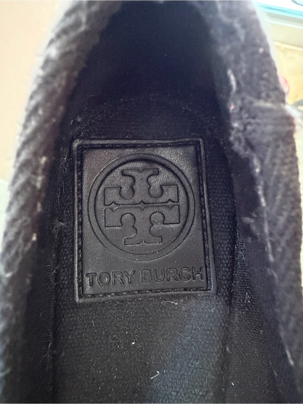 Tory Burch Black Canvas Espadrille Wedges with Gold Logo Charm - Picture 5 of 7